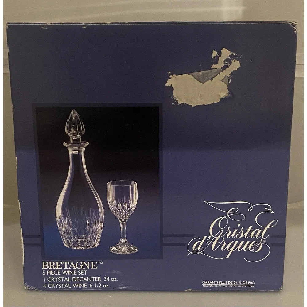 Cristal D' Arques Bretagne 5 Pc Wine Set Decanter & 4 Wine Glasses Lead Cystal